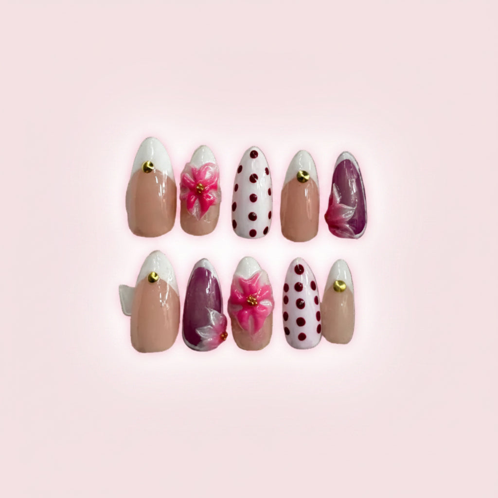 Floral and Polka Dots Nail Set